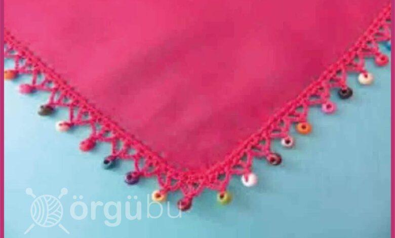 Boncuklu İğne Oyası Yazma Kenarı Örnekleri 1 Pembe-Oya