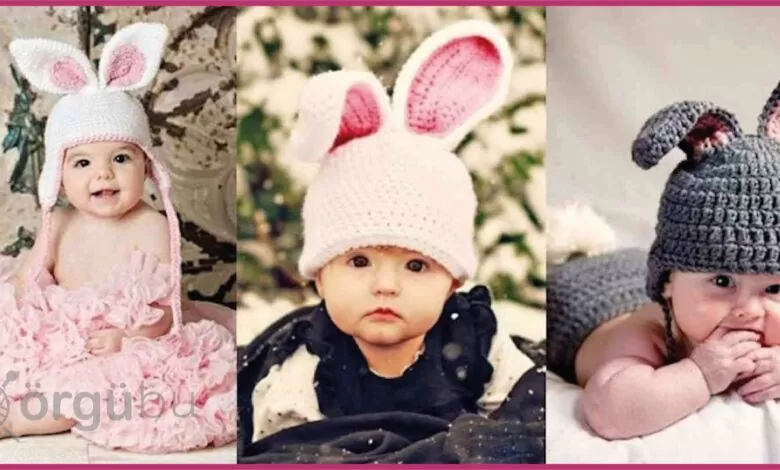 Bebeklere Özel Tavşan Kulaklı Bereler 1 Pembe-Tavsanli-Bebek-Beresi